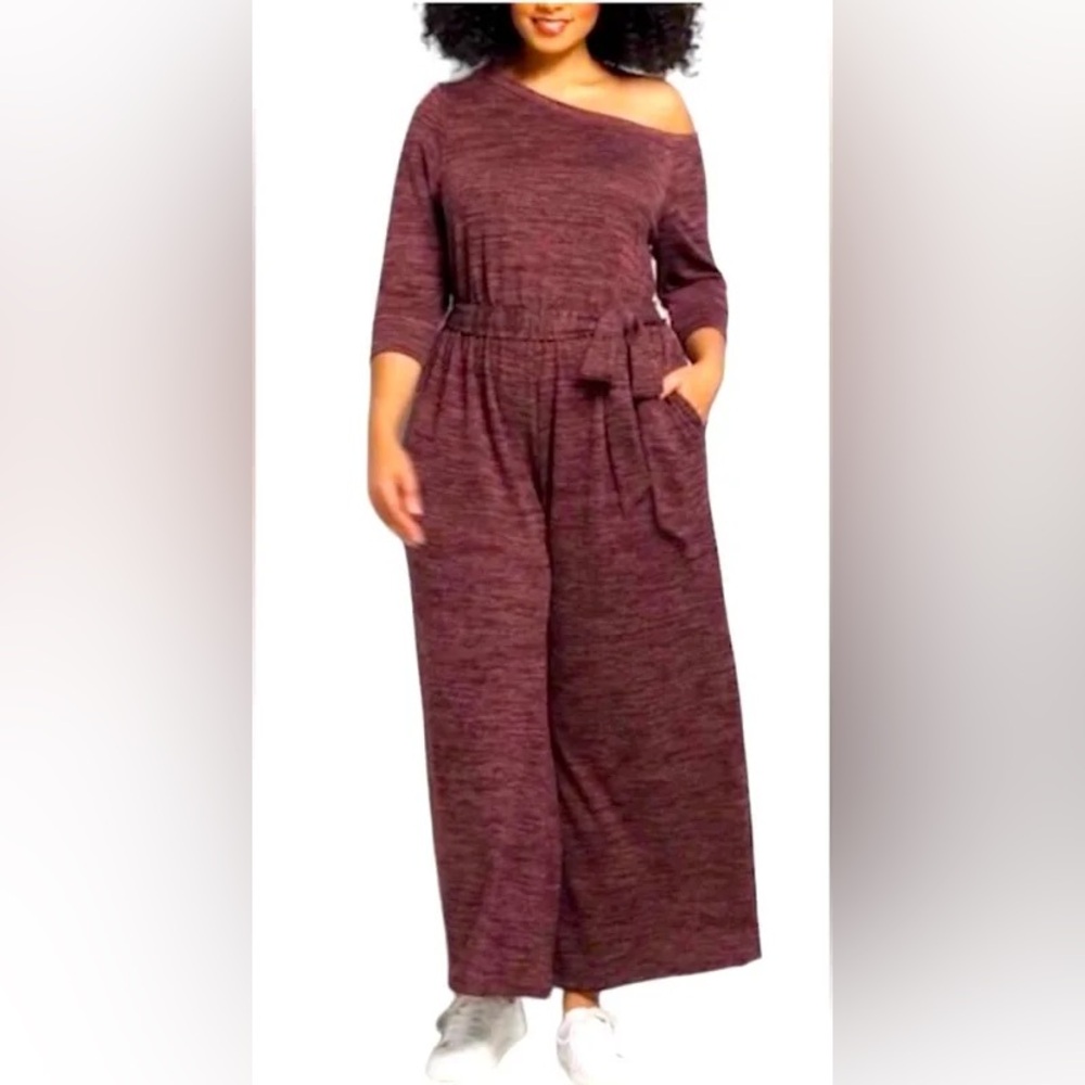 Lane Bryant Maroon Off-Shoulder Jumpsuit